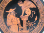 Preview: Oedipus and Sphinx-Kylix red figured Museum Vatican, handpainted, 16,2 cm diameter, 5,3 cm high, 300 g