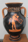 Preview: Deckelamphora, Satyr Oreimachos und Hermes, Antikensammlung Staatl. Museen Berlin, handbemalt, 27 cm Höhe, Breite 13,6 cm, 900 g Gewicht