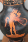 Preview: Deckelamphora, Satyr Oreimachos und Hermes, Antikensammlung Staatl. Museen Berlin, handbemalt, 27 cm Höhe, Breite 13,6 cm, 900 g Gewicht