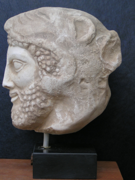 Herakles, röm. Herkules, Haupt/Büste 18 cm, 1 kg, schwarzer Marmorsockel