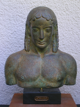 Apollon-Büste 26 cm, 1,7 kg, schwarzer Marmorsockel