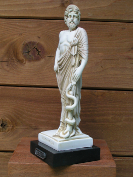 Asklepios-Statue, Heilgott,  23,5 cm, 0,8 kg, schwarzer Marmorsockel