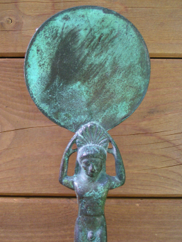 Handspiegel Bronze, Rückseite erotisches Motiv, 27 cm, 850 g