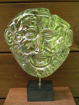 Agamemnon-Goldmaske Schliemann 20,5 cm, 1 kg, schwarzer Kunstmarmorsockel