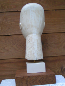 Kykladenidol Frauenkopf 30 cm, 1,6 kg, beiger Kunstmarmorsockel