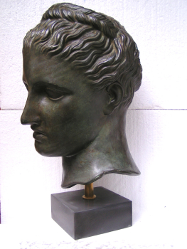 Sappho von Lesbos, Büste Haupt Originalgröße 48 cm, 6 kg, schwarzer Kunstmarmorsockel