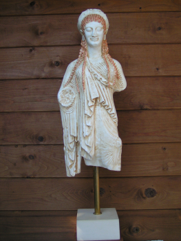 Kore large statue replica, Acropolis Museum Athens, 80 cm, 8 kg, beige artificial marble base