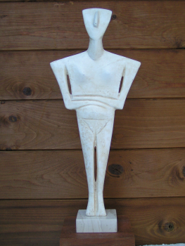 Kykladenidol weiblich, Dokathismata-Typus,  50 cm, 1,6 kg, beiger Marmorsockel