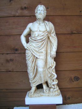 Asklepios (Heilgott)-Statue 60 cm, 7 kg, beiger Kunstmarmorsockel