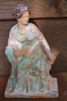 Tanagra Frauenstatue sitzend, 13 cm, handbemalt, Nationalmuseum Athen