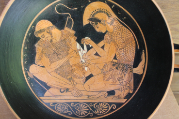 Sosias-Kylix Patroklos und Achilleus, Sonderedition limitiert auf 10 Exemplare, handbemalt, 28 Ø cm, Höhe 10 cm, 0,8 kg, Antikensammlung Berlin