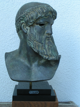 Poseidon-Großbüste 34 cm, 20 cm breit, 3,4 kg, zweistufiger schwarzer Marmorsockel