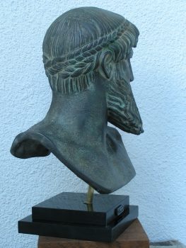 Poseidon-Großbüste 34 cm, 20 cm breit, 3,4 kg, zweistufiger schwarzer Marmorsockel