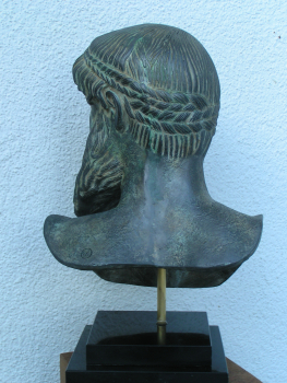 Poseidon-Großbüste 34 cm, 20 cm breit, 3,4 kg, zweistufiger schwarzer Marmorsockel