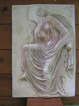 Nike loosening her Sandal, relief slab, replica, Acropolis Museum No 973, 44,5 cm x 30,5 cm, 6 kg