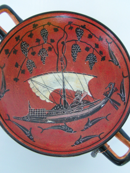 Dionysus-Kantharos replica, hand painted, Munich Glyptothek, Exekias work, handpainted, 16,3 cm diameter