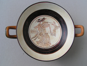 Mänade mit Panther-Kylix Tondo weißgrundig Glyptothek München handbemalt 24 cm, 8,4 cm hoch, 500 g