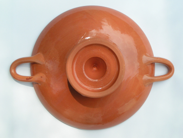 Gebrauchsfähige Trinkschale (Kylix), vollständig glasiert, Terrakotta, 28 cm Durchmesser