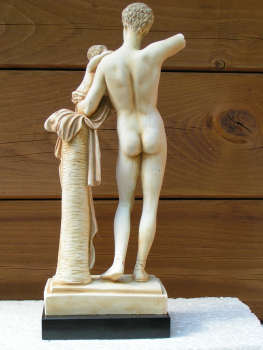 Hermes mit Dionysosknaben-Statue 27 cm, 1,1 kg, schwarzer Marmorsockel