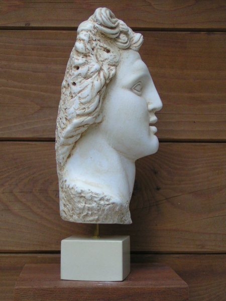 Helios von Rhodos-Haupt, 26 cm, 1,2 kg, beiger Kunstmarmorsockel