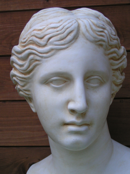 Venus von Milo-Büste, 54 cm, 28 cm Breite, 29 cm Tiefe, 8,8 kg, beiger Kunstmarmorsockel