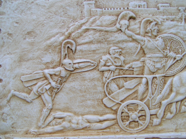 Achilleus schleift Hektor um Troja-Relief 31 cm x 41 cm, 3,2 kg
