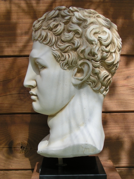 Hermes des Praxiteles, Kopfnachbildung 31 cm, 3,2 kg, schwarzer Marmorsockel