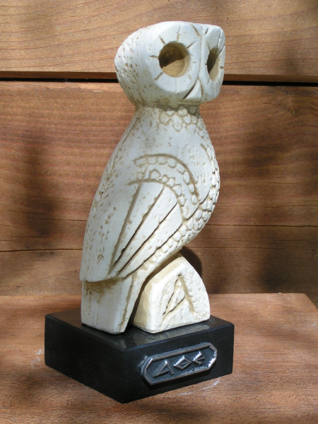 Eulenkopie, Synonym für die Göttin Athena, 13 cm, 0,4 kg, schwarzer Marmorsockel