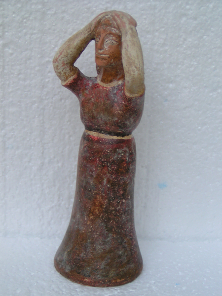 Tanagra-Statuette aus Boiotien, Wehklagende, Grabbeigabe, 17 cm, Terrakotta