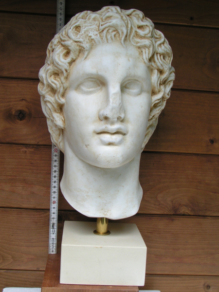 ALEXANDER der Große-Büste, 44 cm, 6,8 kg, schwarzer Kunstmarmormorsockel