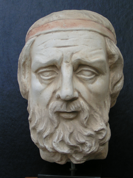 Homer von Piraeus-Haupt 28 cm, 2,3 kg, schwarzer Marmorsockel