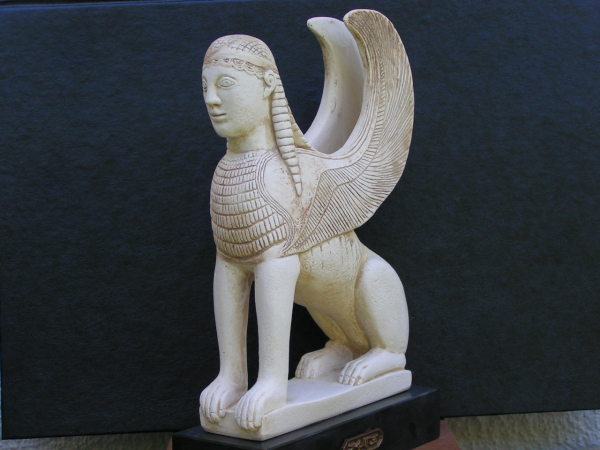 Sphinx of Naxos replica, black marble base, 23 cm, 1,6 kg