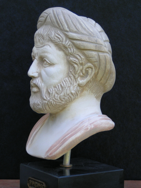 Pythagoras, Mathematiker, Büste 17 cm, 1 kg, schwarzer Marmorsockel