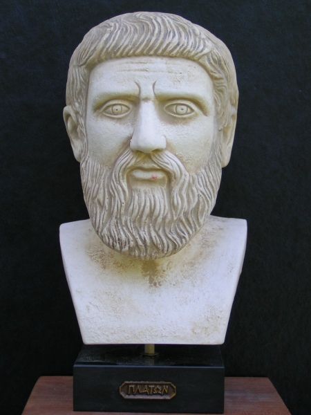 Platon-Büste 24 cm, 1,4 kg, schwarzer Marmorsockel
