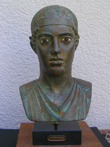 Wagenlenker von Delphi-Büste 27 cm, 1,9 kg, schwarzer Marmorsockel