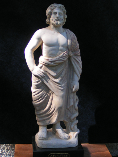 Asklepios-Statuette 25 cm, 900 g, schwarzer Marmorsockel