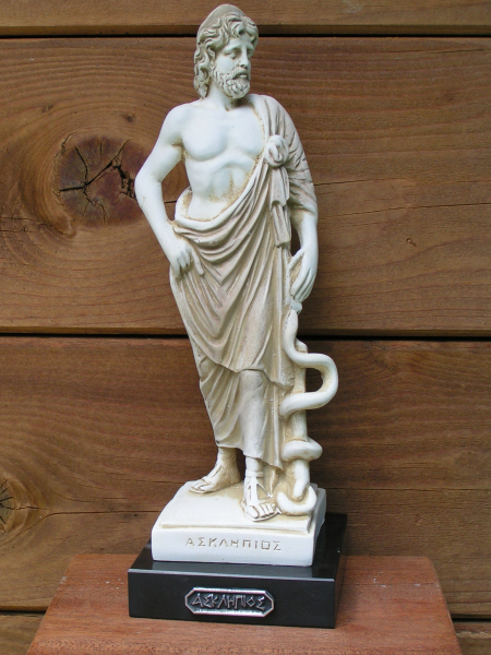Asklepios-Statue, Heilgott,  23,5 cm, 0,8 kg, schwarzer Marmorsockel