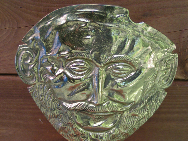 Agamemnon-Goldmaske Schliemann 20,5 cm, 1 kg, schwarzer Kunstmarmorsockel