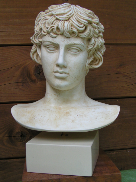 Antinoos (Antinous), Geliebter Kaiser Hadrians, Bueste 28 cm, 3,2 kg, beiger Kunstmarmorsockel