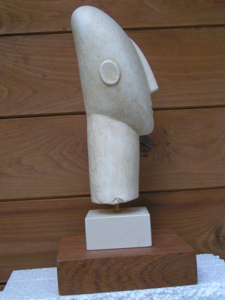 Kykladenidol Frauenkopf 30 cm, 1,6 kg, beiger Kunstmarmorsockel