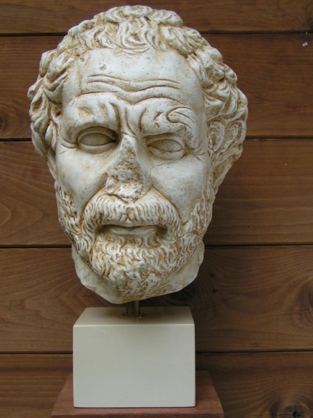 Demosthenes, Orator, Haupt 38 cm, 6 kg, beiger Kunstmarmorsockel