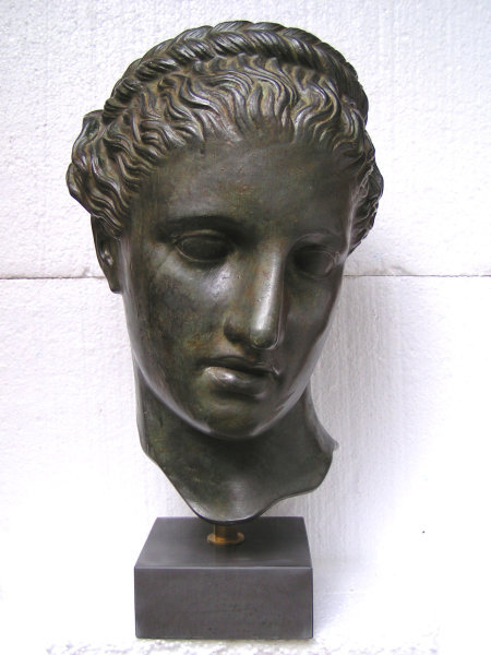 Sappho von Lesbos, Büste Haupt Originalgröße 48 cm, 6 kg, schwarzer Kunstmarmorsockel