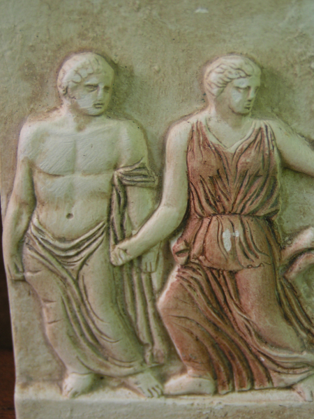 Apollon und Artemis-Relief, 10,7 cm hoch, 7,3 cm breit, 200 g, zum Aufhängen