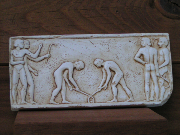 Young men playing hockey  relief replica, 10 x 21 cm, 0,3 kg