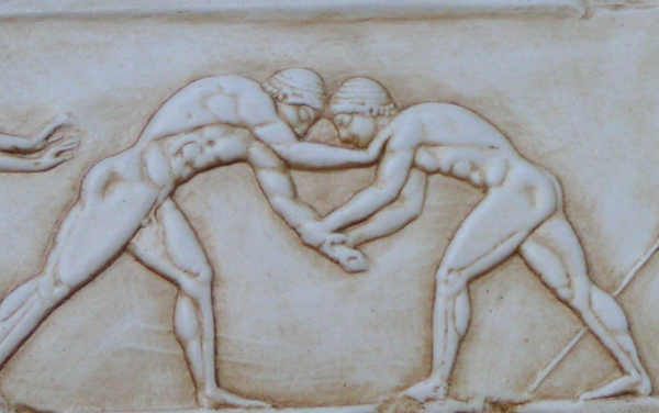 Ringkämpfer in der Palästra-Relief  8 x 20 cm, 320 g