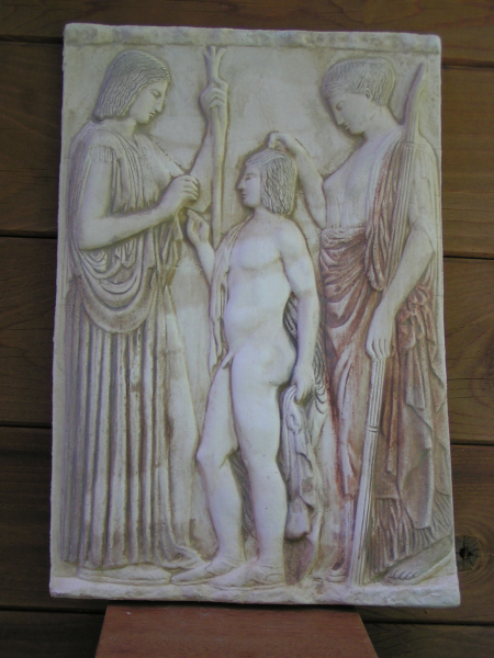 Votivrelief Demeter, Triptolemos und Persephone, 38 cm x 26 cm, 3,4 kg, zum Aufhängen