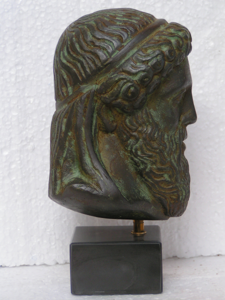Hermes-Haupt 16 cm, 600 g, schwarzer Marmorsockel