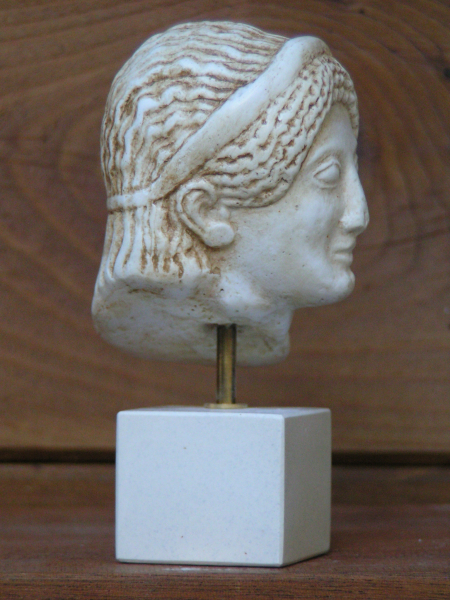 Kore little head antique replica, 10 cm, 250 g, black artificial marble base