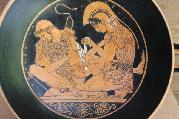 Sosias-Kylix Patroklos und Achilleus, Sonderedition limitiert auf 10 Exemplare, handbemalt, 28 Ø cm, Höhe 10 cm, 0,8 kg, Antikensammlung Berlin