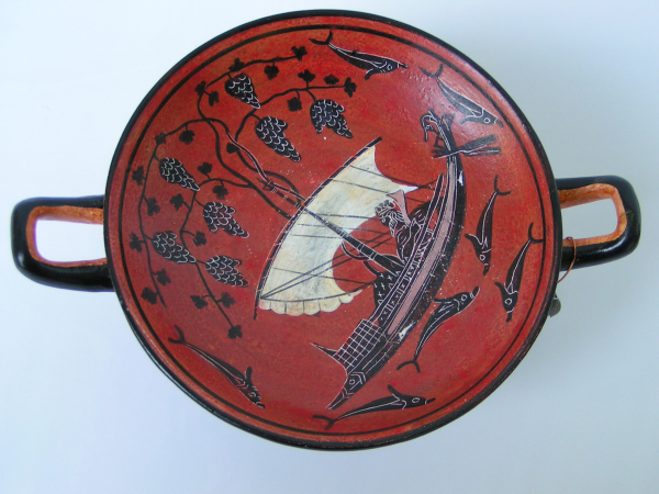 Dionysus-Kantharos replica, hand painted, Munich Glyptothek, Exekias work, handpainted, 16,3 cm diameter